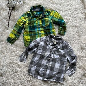 Two Toddler Boy Button Down Flannel Plaid Shirt Set Bundle Size 18-24m
